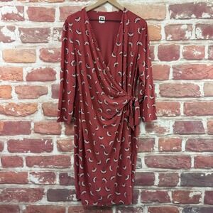 Anne Klein Wrap Dress Women's 2X Dark Clay Pink Floral Surplice Stretchy Popover